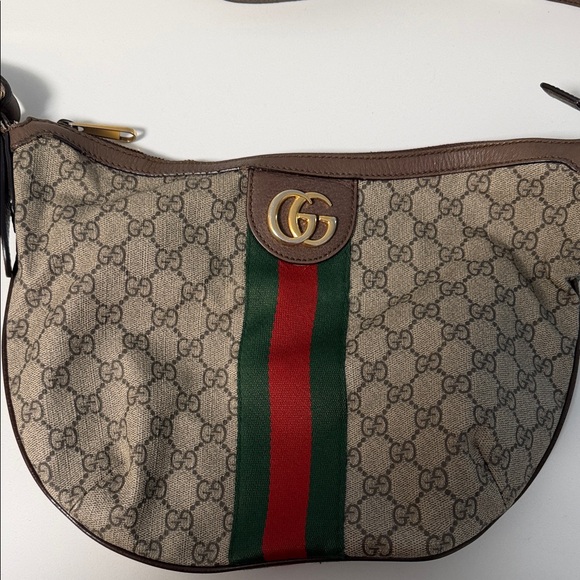 Gucci Ophidia Beige and Brown Shoulder Crossbody Bag with Green and Red Stripe - Picture 2 of 8